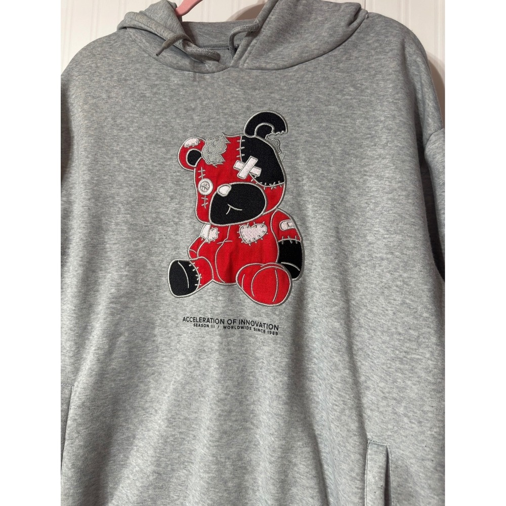 Track 23 Intelligent Design Mens Gray Teddy Bear Graphic Hoodie Sweatshirt L - Picture 2 of 5